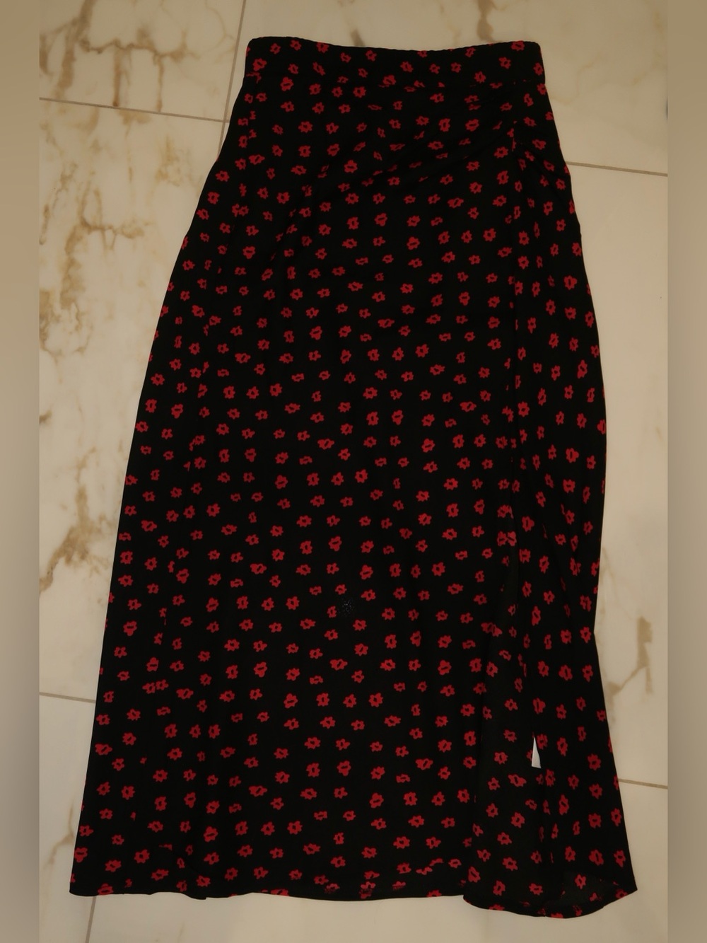 Princess Polly Black Maxi Skirt with Red Micro Floral Print